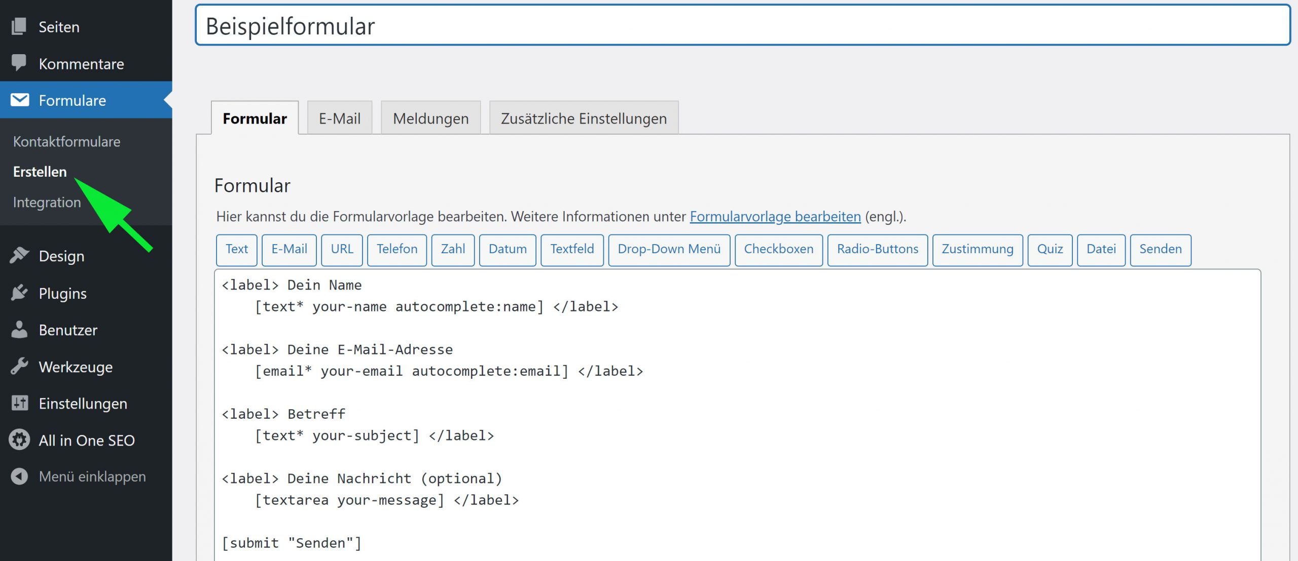 ContactForm: Neues Formular erstellen